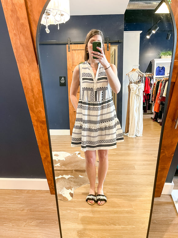 Ivory/Black Aztek Swing Dress