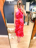 Red/Pink Asymmetrical Halter Dress