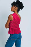 Pink One Shoulder Pleated Top