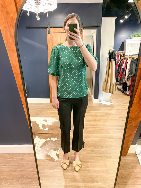 Green Short Sleeve Polka Dot Top