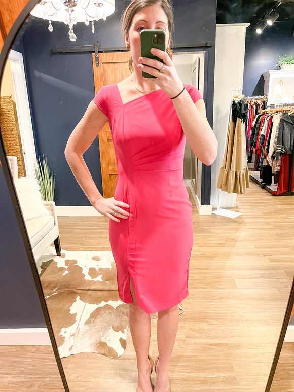 Pink Asymmetric Cap Sleeve Dress