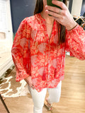 Pink Costa Print V Neck Blouse