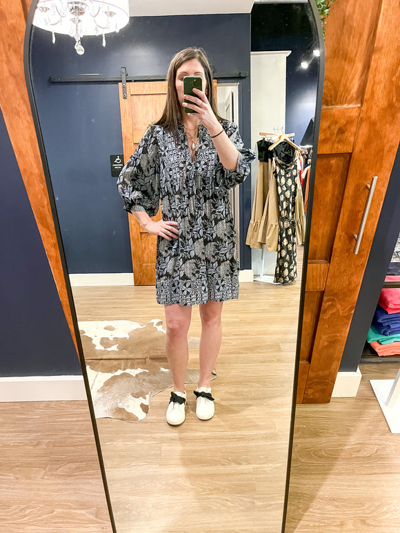 Black/Blue Costa Print Swing Dress
