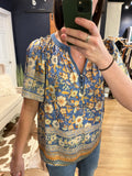 Lt Blue Print Short Sleeve Blouse