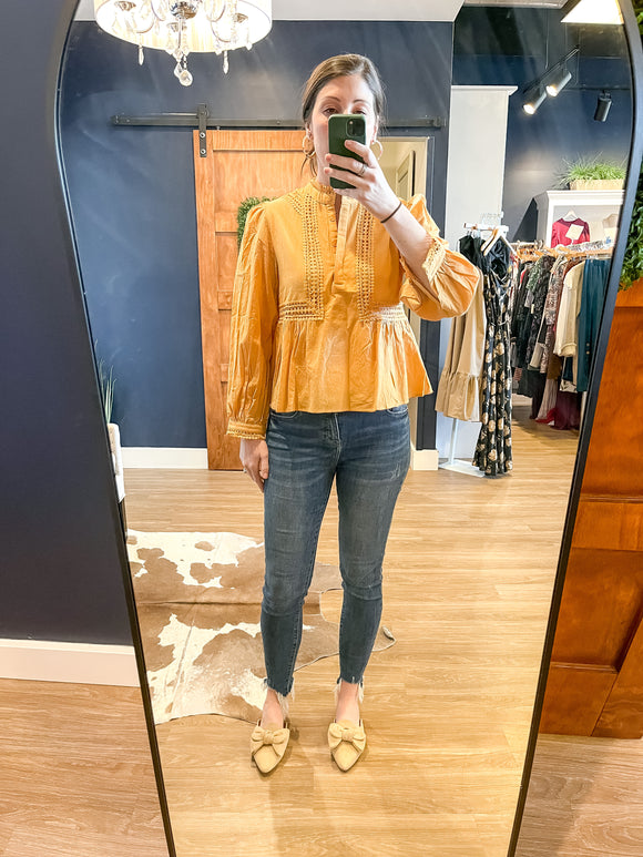 Gold Boxy Top w/ Lace Inset