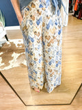 Blue/Tan Print Wide Pant