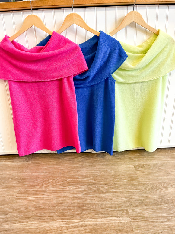 Lime Cashmere Drape Shoulder Top