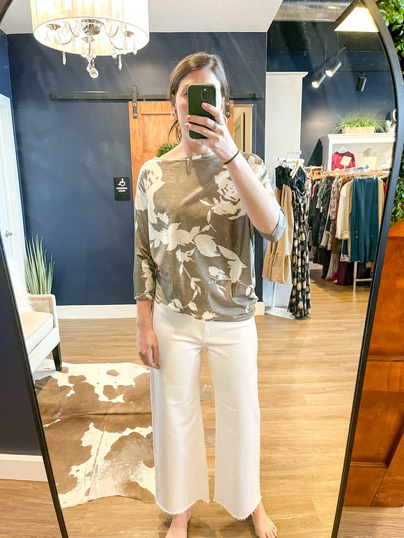 Taupe Floral Silky Angle Hem Top