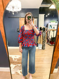 Red/Blue Smocked Blouse