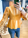 Gold Boxy Top w/ Lace Inset