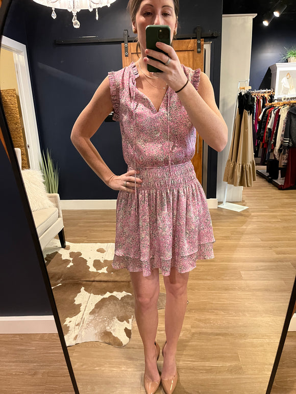 Pink Multi Spot Elastic Waist Dress