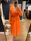 Orange Chiffon V Neck L/S Dress
