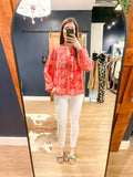 Pink Costa Print V Neck Blouse