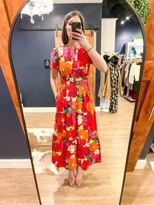 Floral Flame Short Sleeve Maxi Dress
