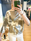 Taupe Floral Silky Angle Hem Top